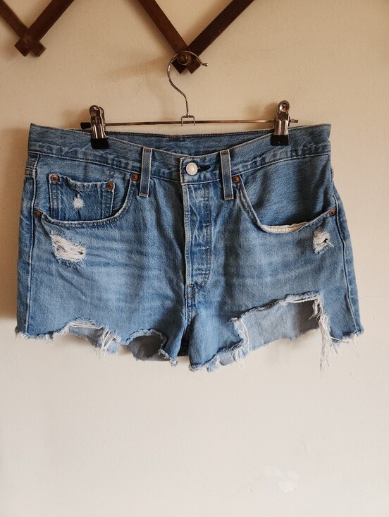 Levi's Pants - 501 Levis Buttom Fly Shorts Micro Checky Denim Cotton Distressed Medium Large 30
